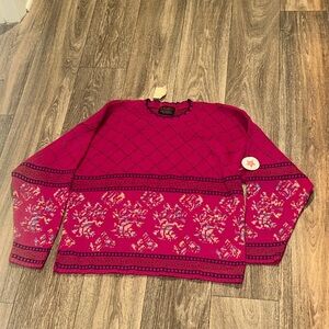 Chris Ann vintage new pink sweater with rainbow pattern acrylic